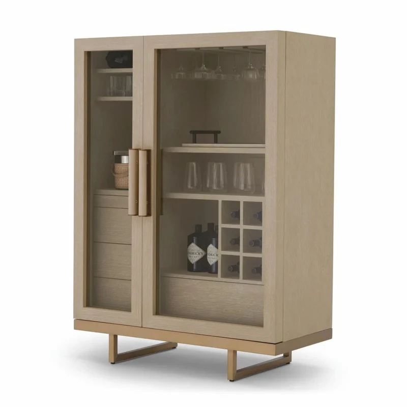 Casa Padrino Luxus Barschrank Beige / Messing H. 150 cm - Bar Möbel