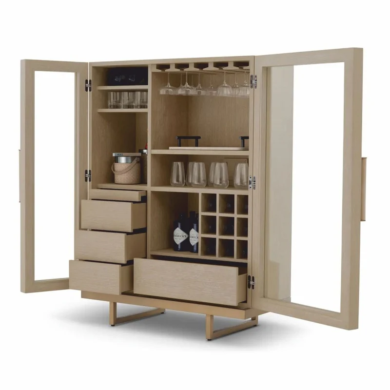 Casa Padrino Luxus Barschrank Beige / Messing H. 150 cm - Bar Möbel