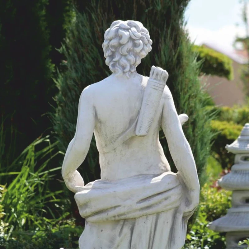 Casa Padrino Jugendstil Garten Deko Skulptur Mann mit Bogen und Hund Grau H. 142 cm