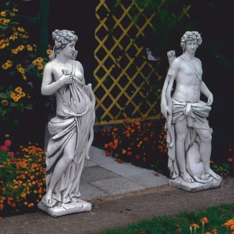 Casa Padrino Jugendstil Garten Deko Skulptur Mann mit Bogen und Hund Grau H. 142 cm