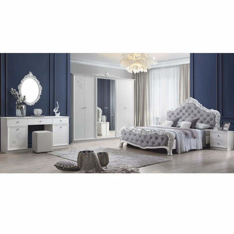 Casa Padrino Luxus Barock Doppelbett Grau / Weiß - Barock Schlafzimmer Möbel