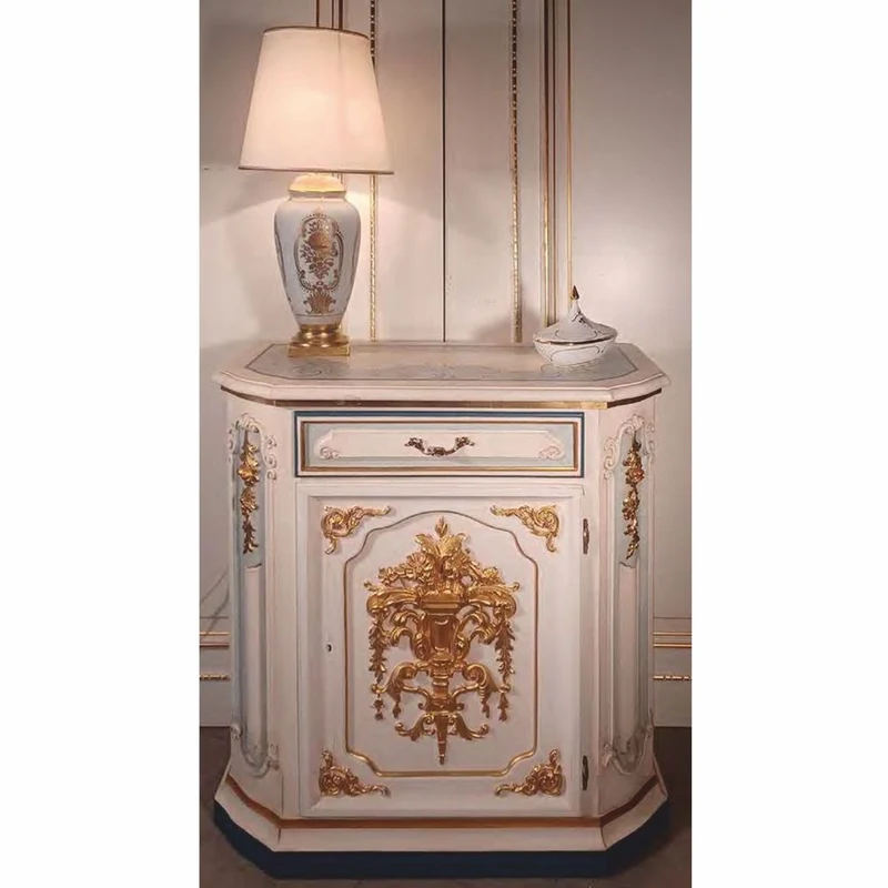Casa Padrino Luxus Barock Nachtkommode Weiß / Hellblau / Gold H. 89 cm - Made in Italy