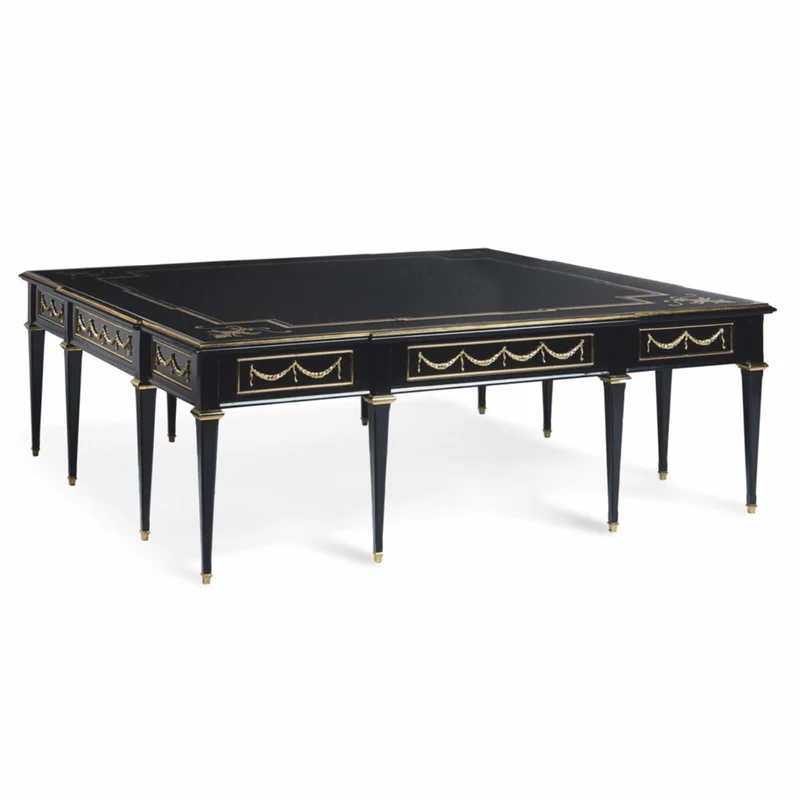 Casa Padrino Luxus Barock Couchtisch mit Glasplatte Schwarz / Gold 127 cm - Made in Italy