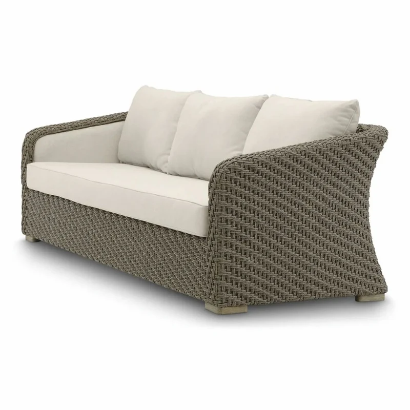 Casa Padrino Luxus Kunstrattan Garten Sofa Grau / Sandfarben 254 cm - Garten Möbel