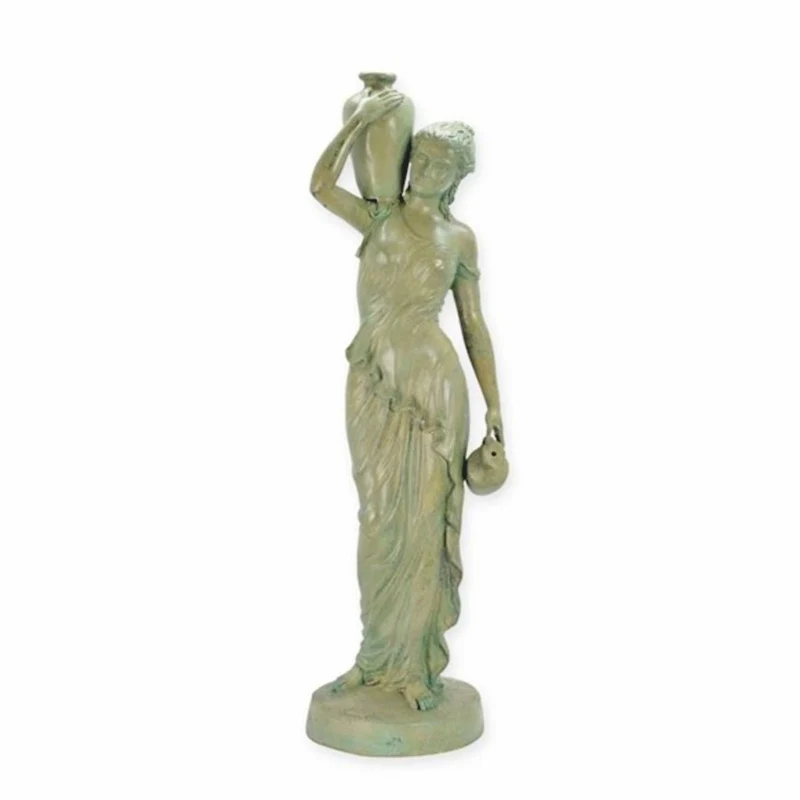 Casa Padrino Jugendstil Wasserspeier Bronze Skulptur Frau mit 2 Krügen Antik Beige H. 101,5 cm
