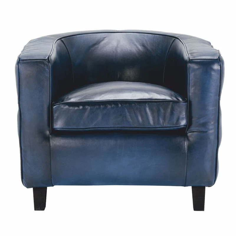 Casa Padrino Luxus Chesterfield Echtleder Sessel Blau / Schwarz - Leder Möbel