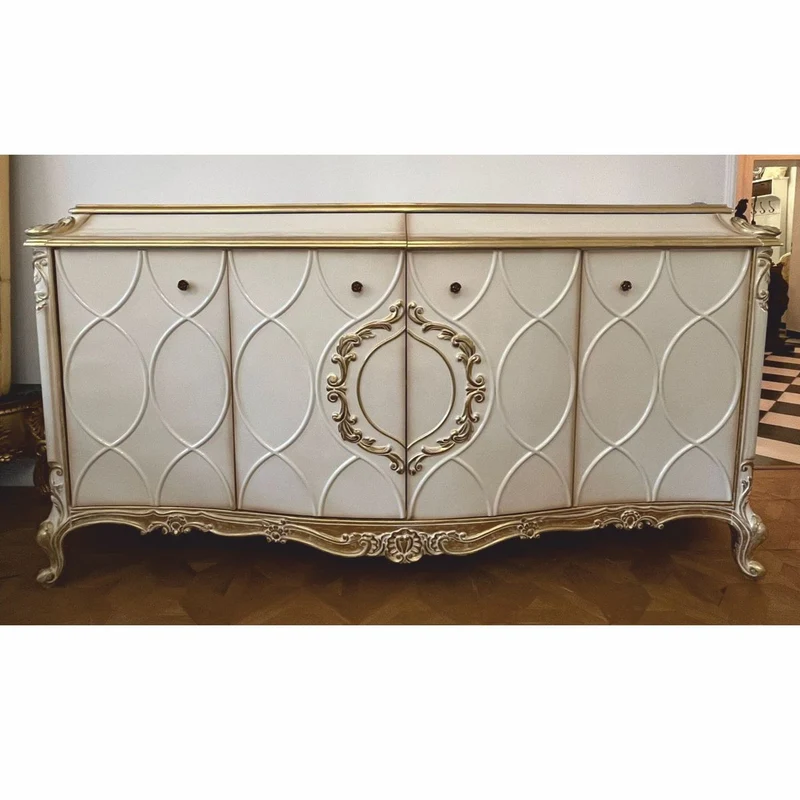 Casa Padrino Luxus Barock Sideboard Weiß / Antik Gold 254 cm - Barock Möbel