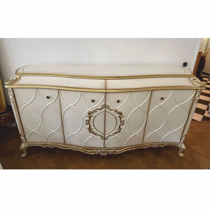 Casa Padrino Luxus Barock Sideboard Weiß / Antik Gold 254 cm - Barock Möbel