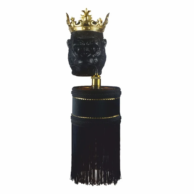 Casa Padrino Luxus Wandleuchte Affenkopf mit Krone Schwarz / Gold H. 72 cm