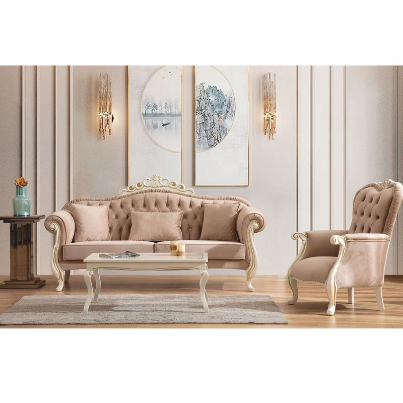 Casa Padrino Luxus Barock Wohnzimmer Sessel Hellbraun / Weiß / Gold - Barockstil Möbel