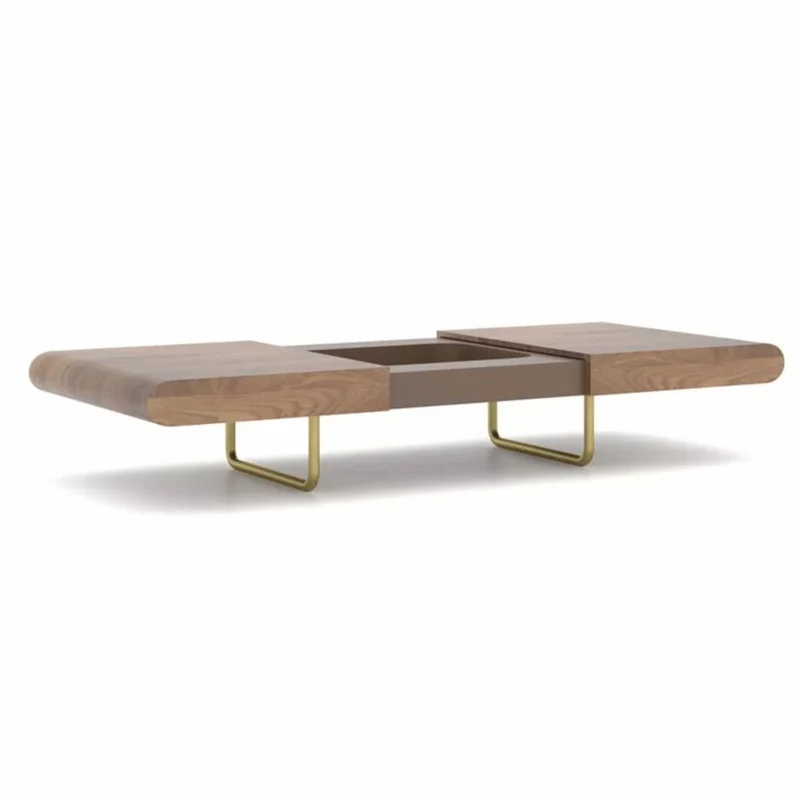 Casa Padrino Luxus Couchtisch Braun / Messing 140-210 cm - Ausziehbarer Wohnzimmertisch