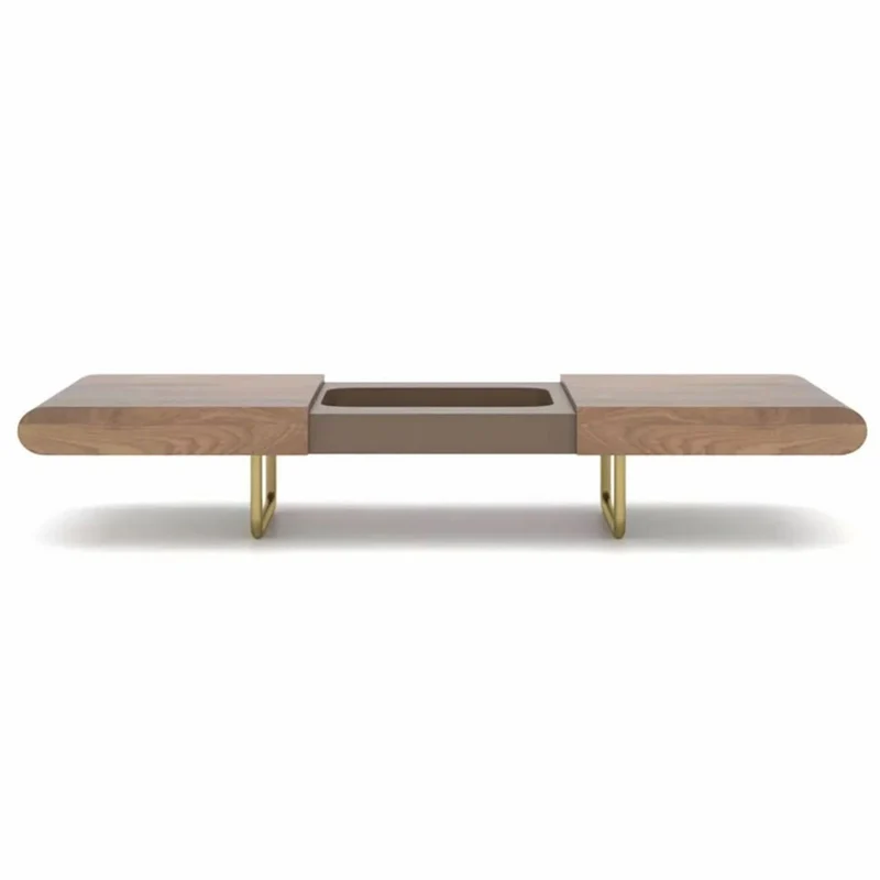 Casa Padrino Luxus Couchtisch Braun / Messing 140-210 cm - Ausziehbarer Wohnzimmertisch