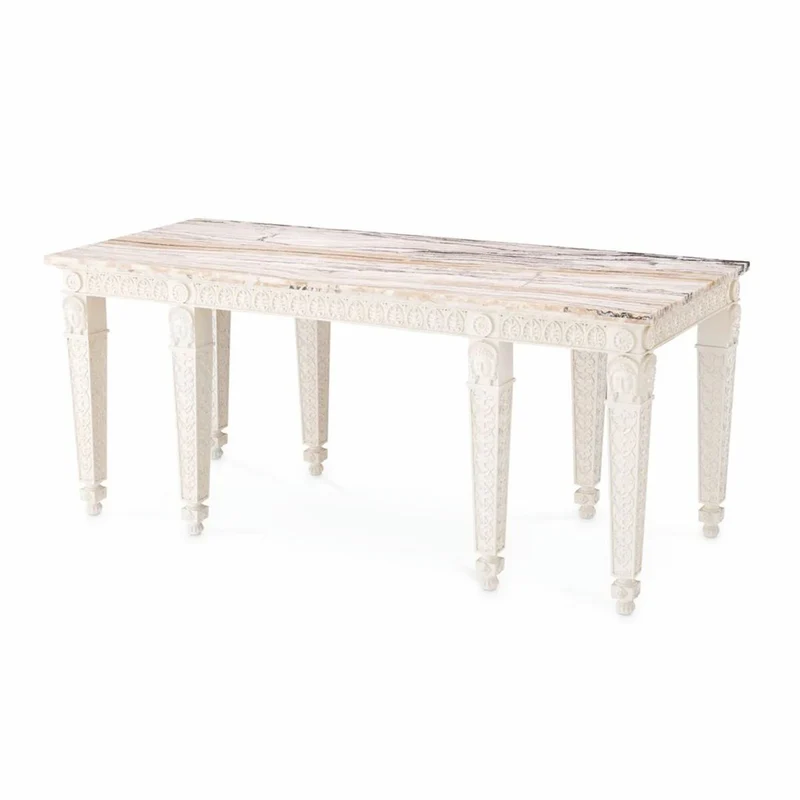 Casa Padrino Luxus Barock Mahagoni Konsole mit Marmorplatte Antik Weiß / Weiß 214 cm