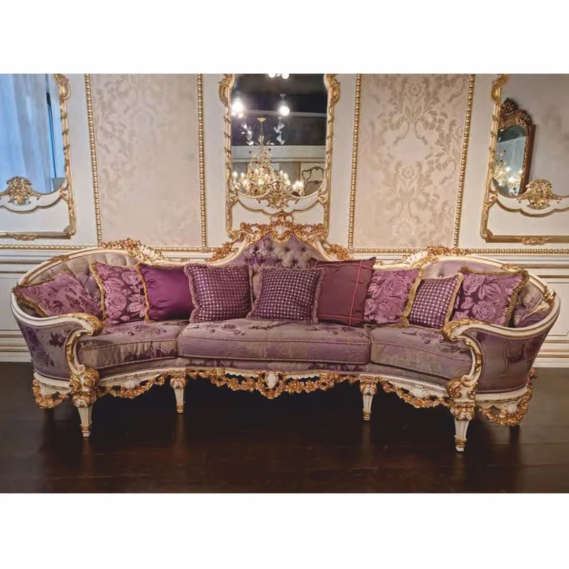 Casa Padrino Luxus Barock Wohnzimmer Sofa Lila / Weiß / Gold 297 cm - Made in Italy