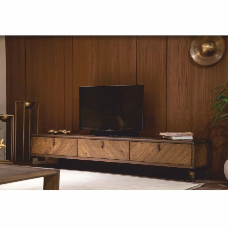 Casa Padrino Luxus TV Schrank mit 3 Schubladen Braun 240 cm - Wohnzimmer & Hotel Möbel