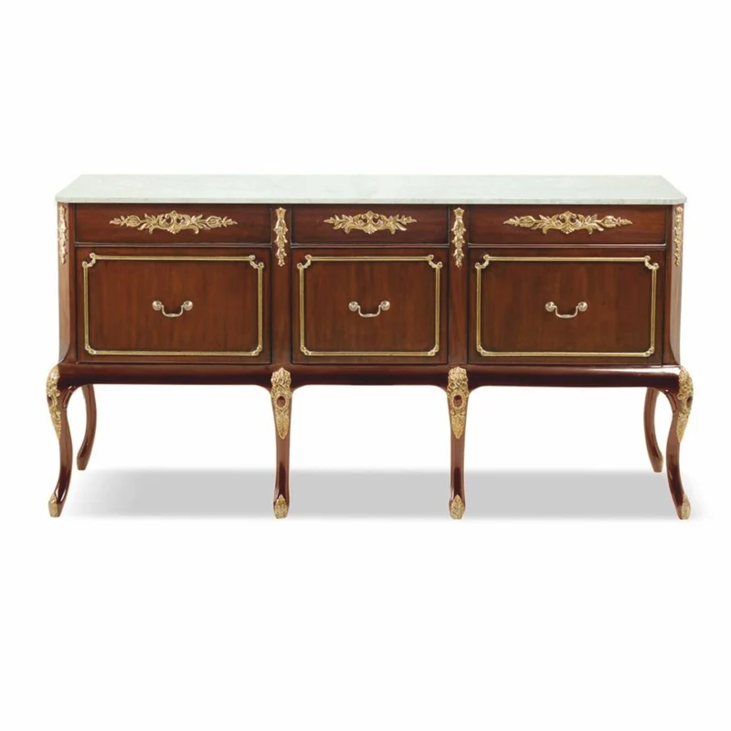 Casa Padrino Luxus Barock Kommode mit Marmorplatte Braun / Gold / Creme 167 cm - Barock Möbel