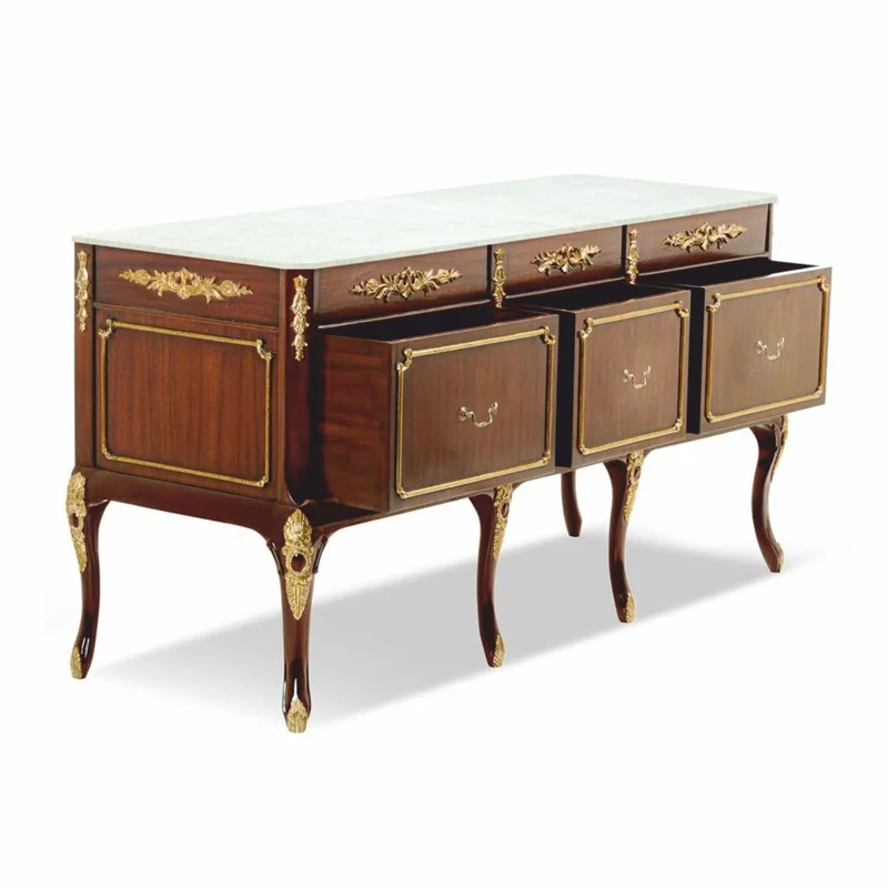 Casa Padrino Luxus Barock Kommode mit Marmorplatte Braun / Gold / Creme 167 cm - Barock Möbel