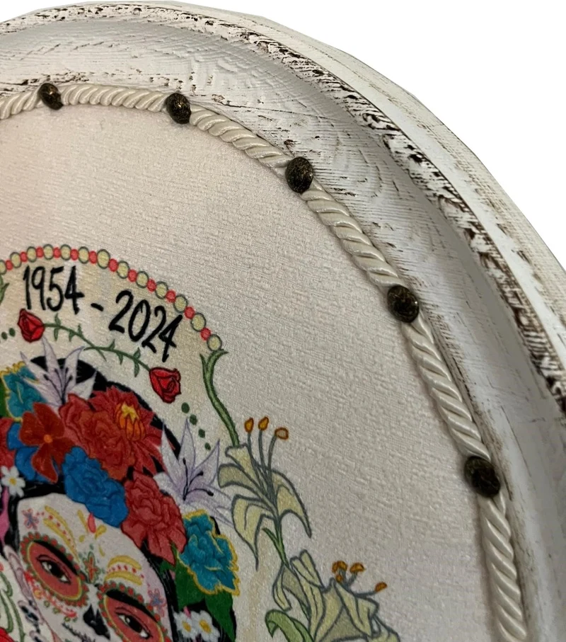 Frida Kahlo by Casa Padrino Luxus Barock Esszimmer Stuhl Grün / Weiß / Bunt / Antik Weiß