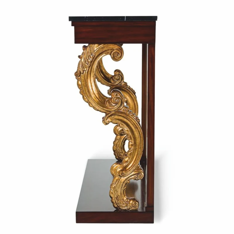 Casa Padrino Luxus Barock Konsole mit Spiegel und Marmorplatte Dunkelbraun / Antik Gold / Schwarz 130 cm