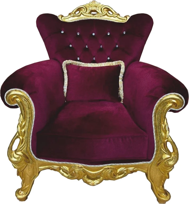 Casa Padrino Luxus Barock Sessel mit Glitzersteinen Bordeauxrot / Gold - Barockstil Möbel