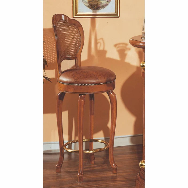Casa Padrino Luxus Barock Leder Barstuhl Braun / Gold H. 118 cm - Bar Möbel - Made in Italy