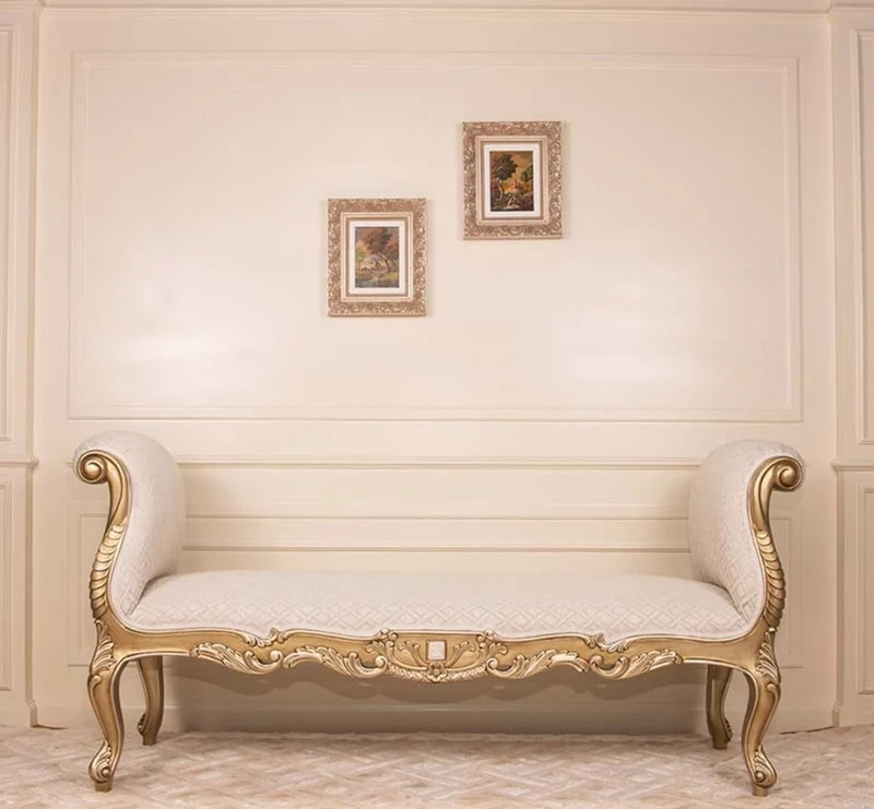 Casa Padrino Luxus Barock Sitzbank Weiß / Gold 175 cm - Barock Möbel - Made in Italy