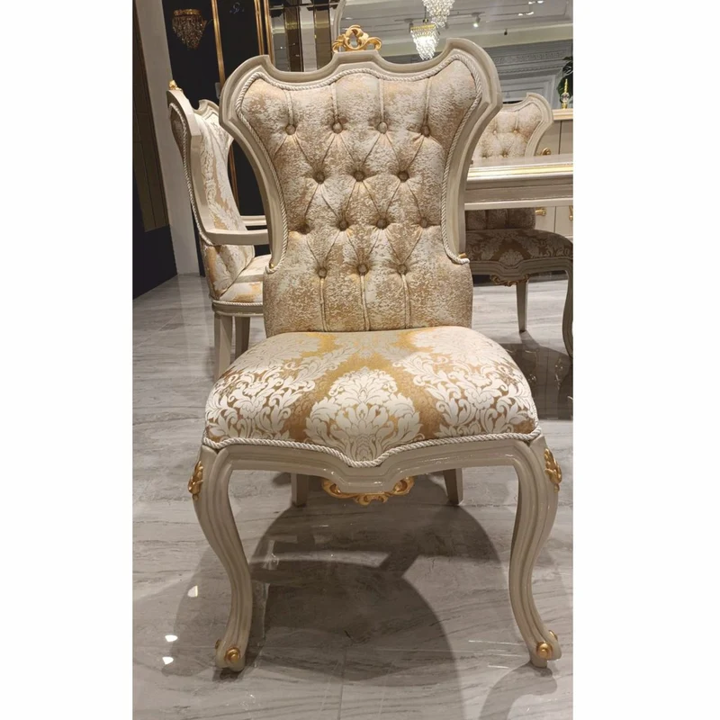 Casa Padrino Luxus Barock Esszimmer Stuhl Gold / Weiß / Grau / Gold H. 110 cm - Barock Esszimmer Möbel
