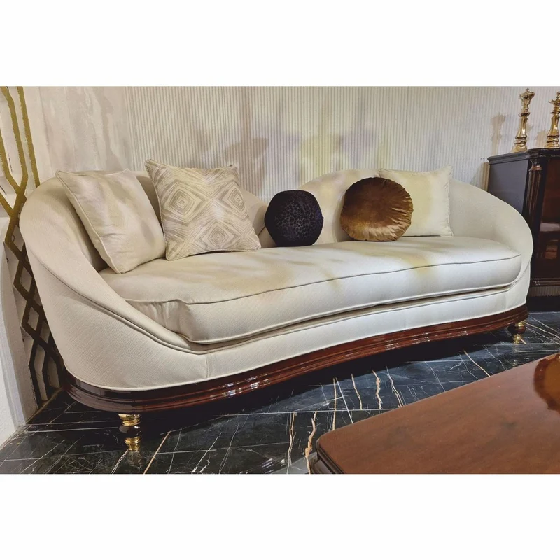 Casa Padrino Luxus Barock Sofa Creme / Dunkelbraun / Gold 240 cm - Barockstil Wohnzimmer Möbel
