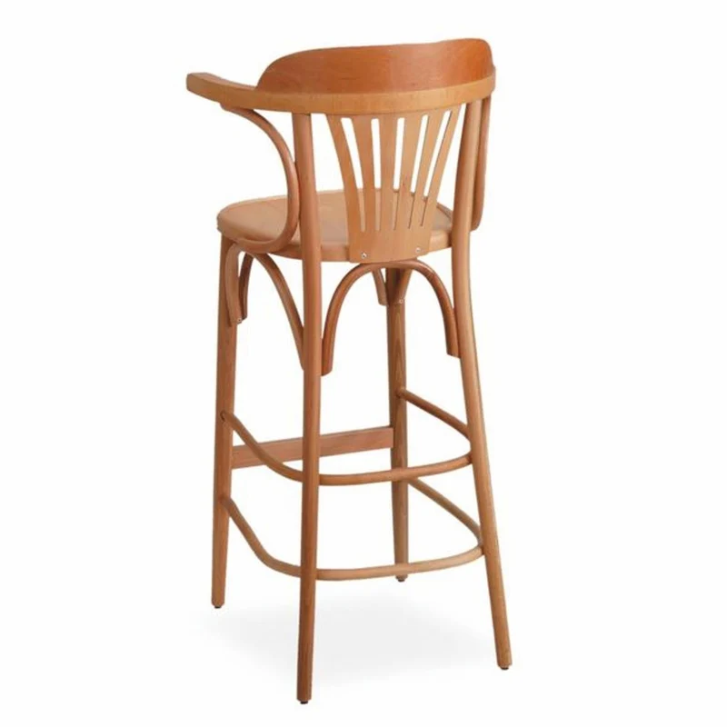 Casa Padrino Luxus Barstuhl mit Armlehnen Naturfarben H. 108 cm - Massivholz Bar Möbel