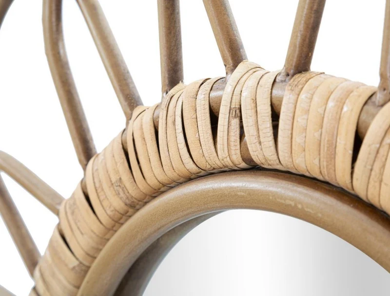 Casa Padrino Luxus Spiegel Naturfarben H. 80 cm - Wandspiegel mit Rattangeflecht