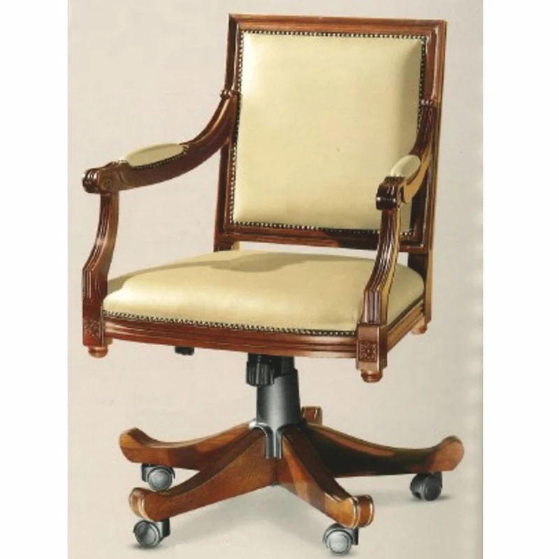 Casa Padrino Luxus Barock Leder Schreibtischstuhl Beige / Braun - Made in Italy