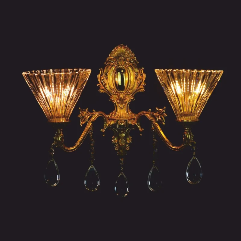 Casa Padrino Luxus Barock LED Kristall Doppel Wandleuchte Gold 43 x 23 x H. 39 cm - Barock Leuchten