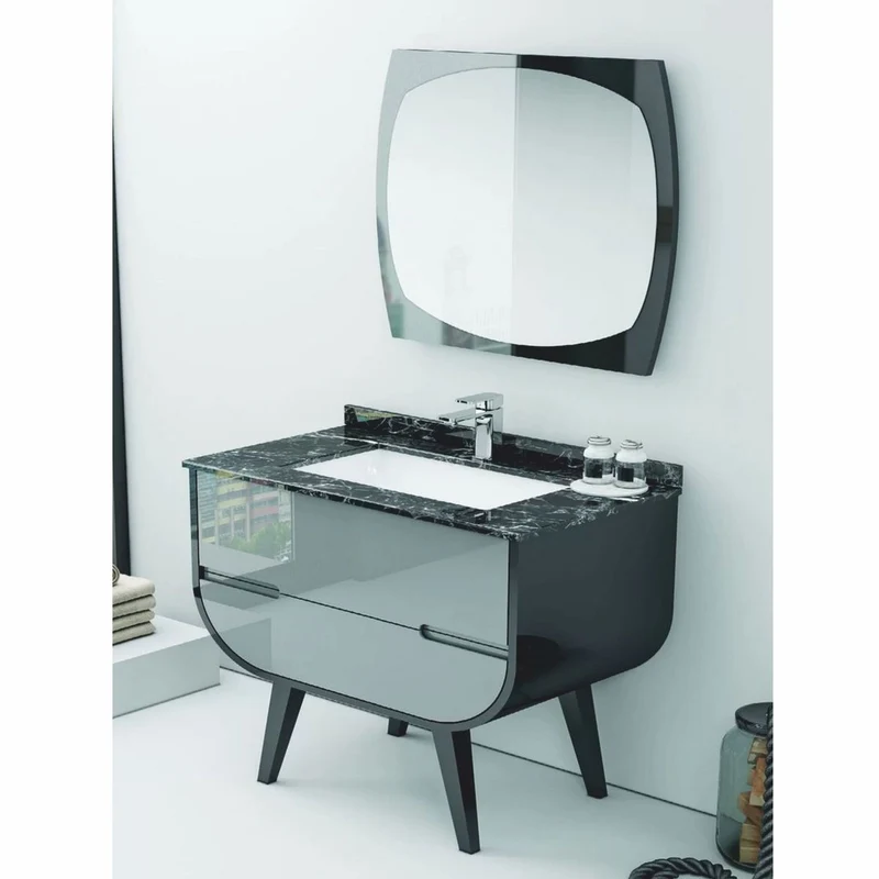 Casa Padrino Luxus Badezimmer Set Schwarz / Hellgrau 80 cm - Hotel & Badezimmer Inerior