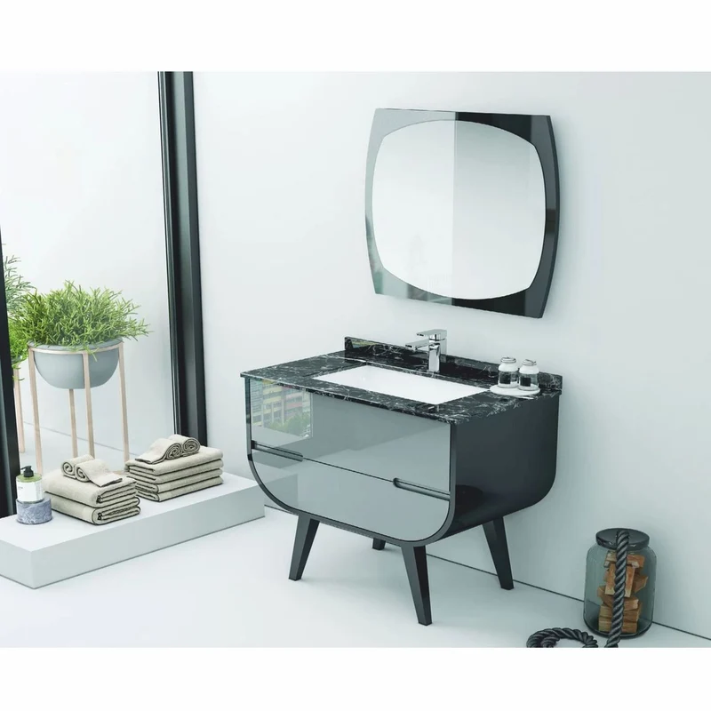 Casa Padrino Luxus Badezimmer Set Schwarz / Hellgrau 80 cm - Hotel & Badezimmer Inerior