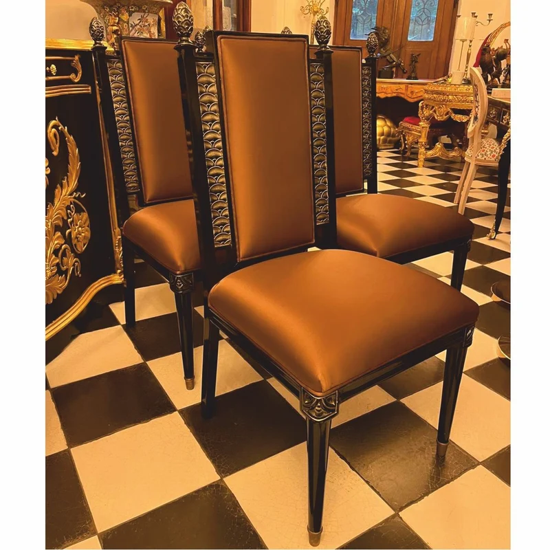Casa Padrino Luxus Barock Esszimmerstuhl 4er Set Braun / Schwarz / Gold - Barock Möbel