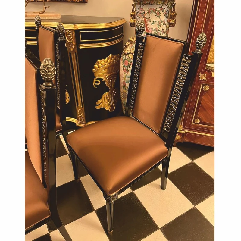 Casa Padrino Luxus Barock Esszimmerstuhl 4er Set Braun / Schwarz / Gold - Barock Möbel