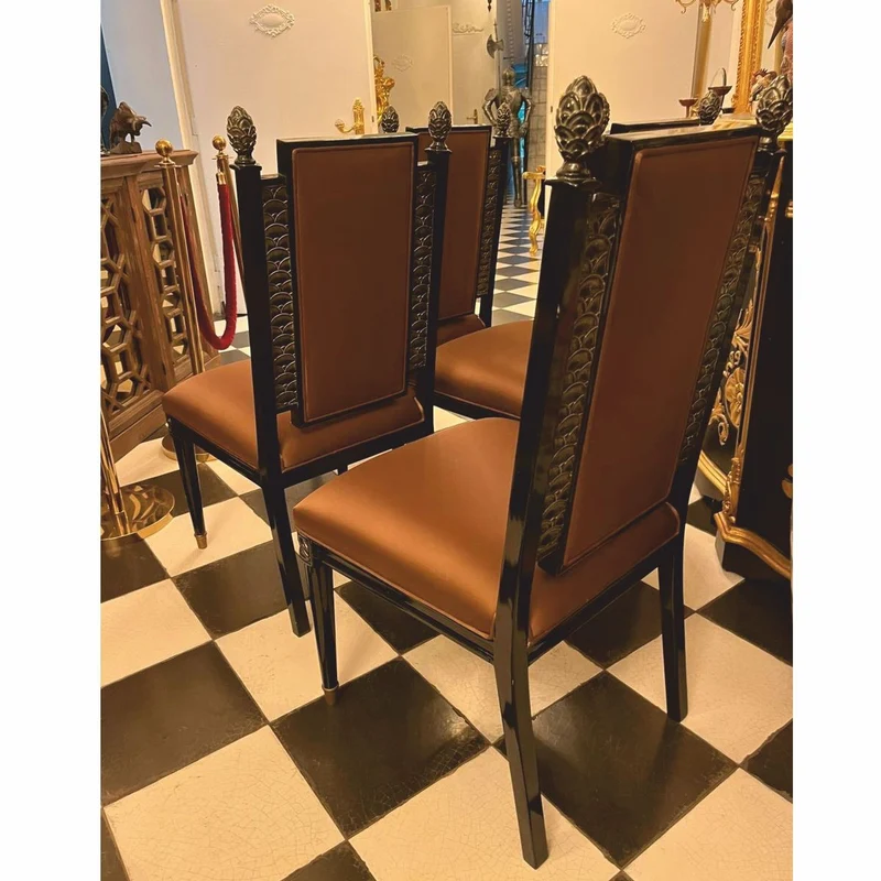 Casa Padrino Luxus Barock Esszimmerstuhl 4er Set Braun / Schwarz / Gold - Barock Möbel