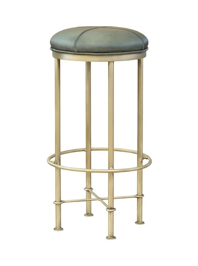 Casa Padrino Luxus Echtleder Barhocker Grün / Antik Messing H. 75 cm - Bar Möbel