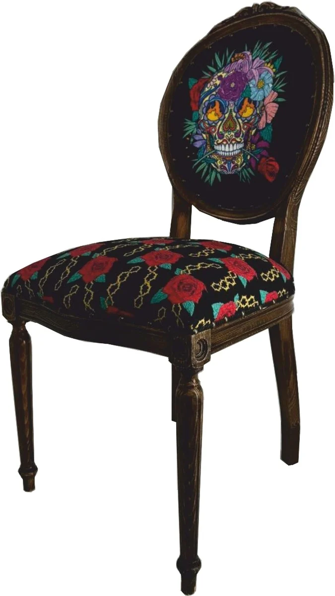 Frida Kahlo by Casa Padrino Luxus Barock Esszimmer Stuhl Schwarz / Bunt / Dunkelbraun