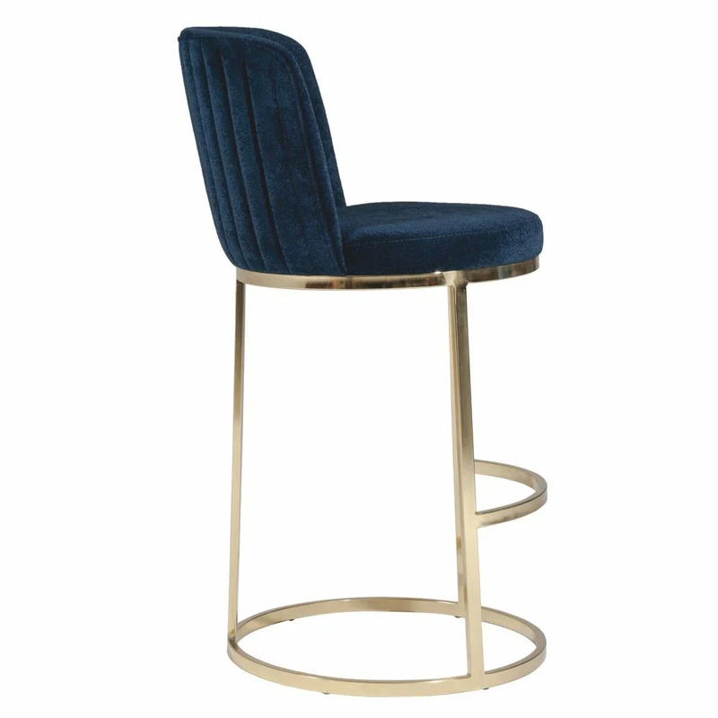 Casa Padrino Luxus Barstuhl 6er Set Dunkelblau / Gold H. 110 cm - Bar Möbel