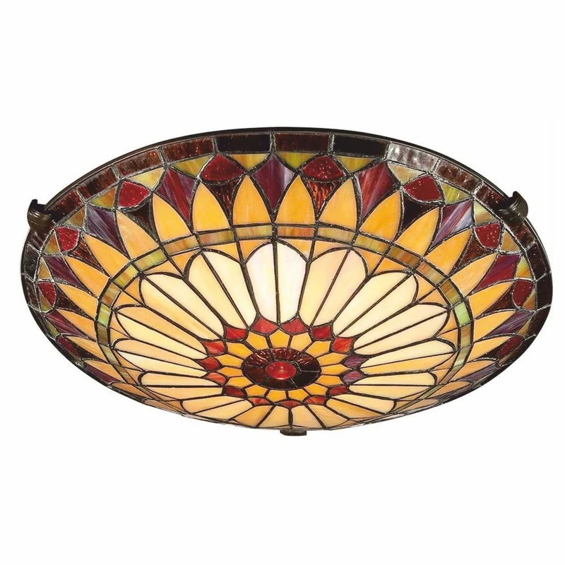 Casa Padrino Luxus Tiffany Deckenleuchte Gelb / Rot / Vintage Bronze Ø 42 cm