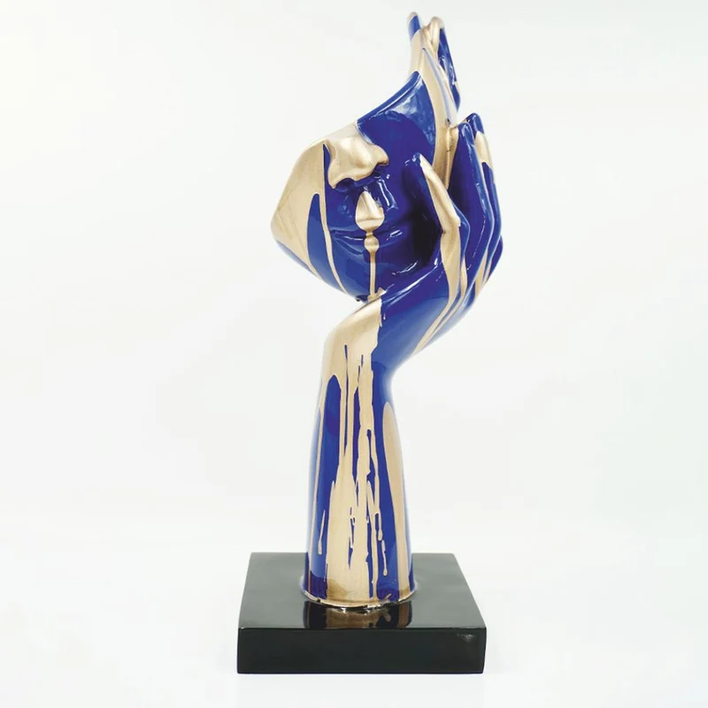 Casa Padrino Deko Skulptur Blau / Gold / Schwarz H. 50 cm - Deko Figur