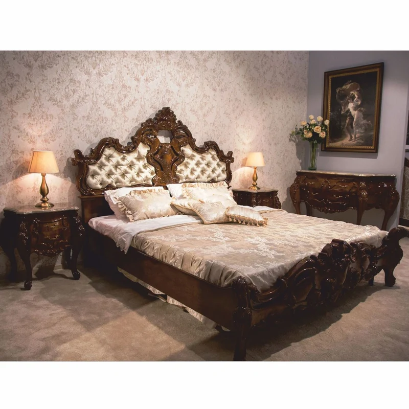 Casa Padrino Luxus Barock Doppelbett Dunkelbraun / Gold - Barock Schlafzimmer Möbel