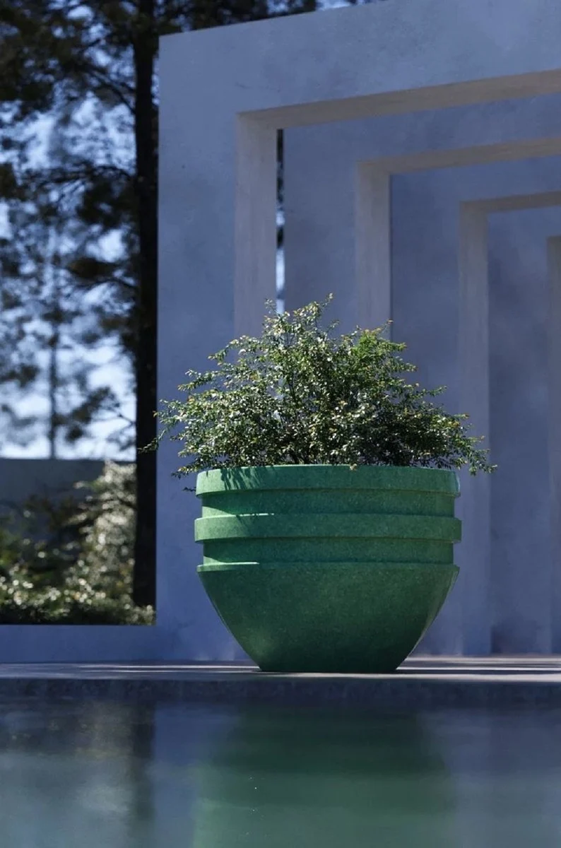 Casa Padrino Luxus Beton Blumentopf Grün Ø 80 x H. 60 cm - Wohnzimmer & Garten Deko Pflanzentopf