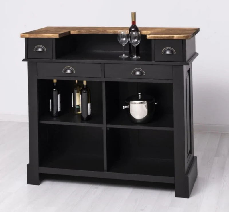 Casa Padrino Landhausstil Bar Theke Schwarz / Braun 120 cm - Bar Möbel