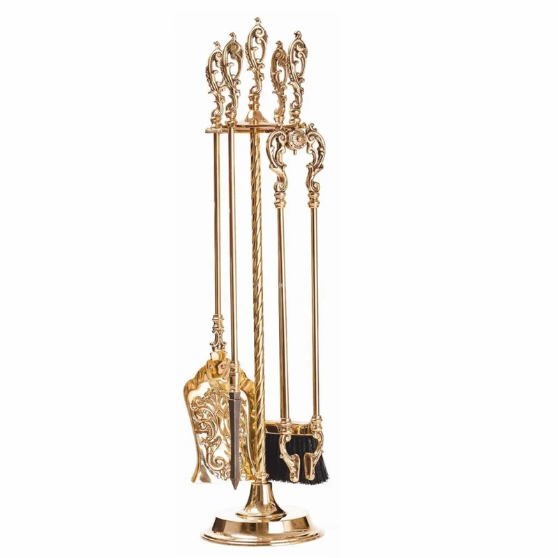 Casa Padrino Barock Kaminbesteck mit Ständer Gold H. 80 cm - Kamin Zubehör