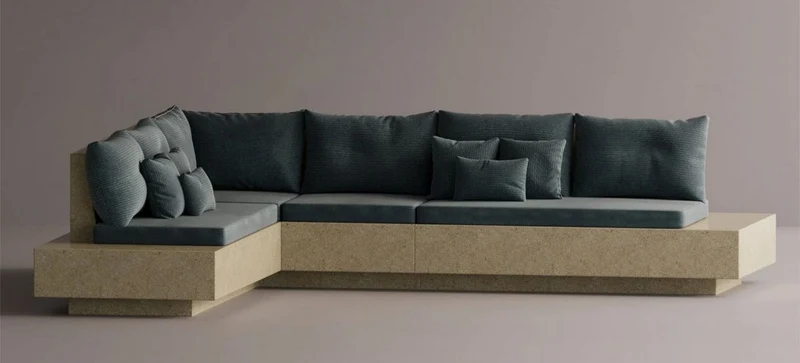 Casa Padrino Luxus Ecksofa Dunkelblau / Creme 335 x 265 cm - Modulares Wetterfestes Beton Sofa
