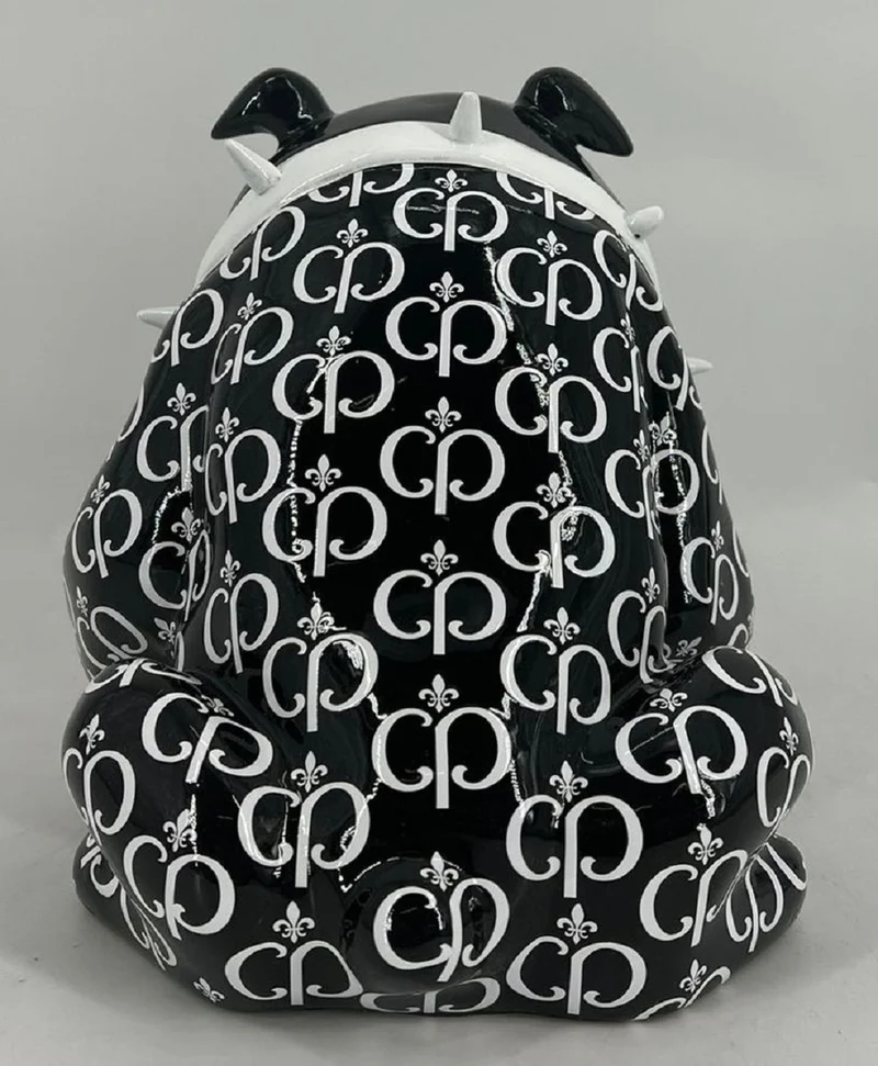 Casa Padrino Luxus Deko Figur Hund Bulldogge Schwarz / Weiß 20 cm - Deko Skulptur