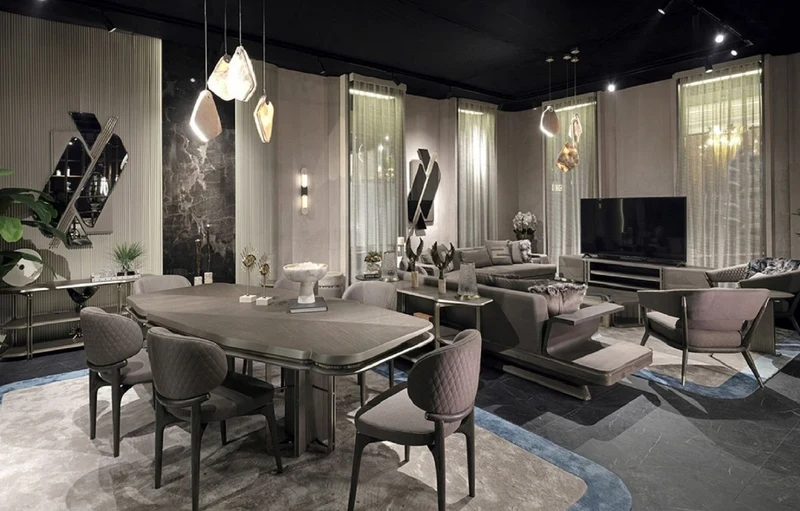 Casa Padrino Luxus Esstisch Grau / Silber 251 cm - Luxus Esszimmer Möbel