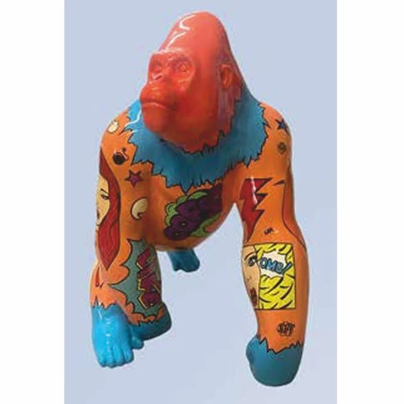 Casa Padrino XXL Deko Skulptur Gorilla Affe Orange / Bunt 160 x 86 x H. 136 cm
